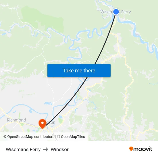 Wisemans Ferry to Windsor map