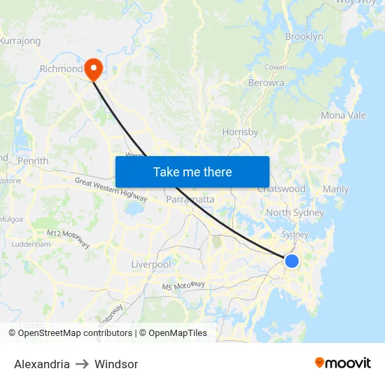 Alexandria to Windsor map