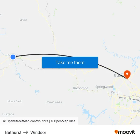 Bathurst to Windsor map
