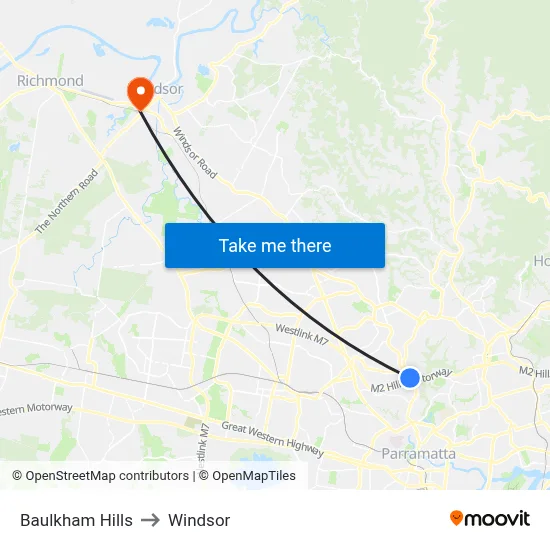 Baulkham Hills to Windsor map
