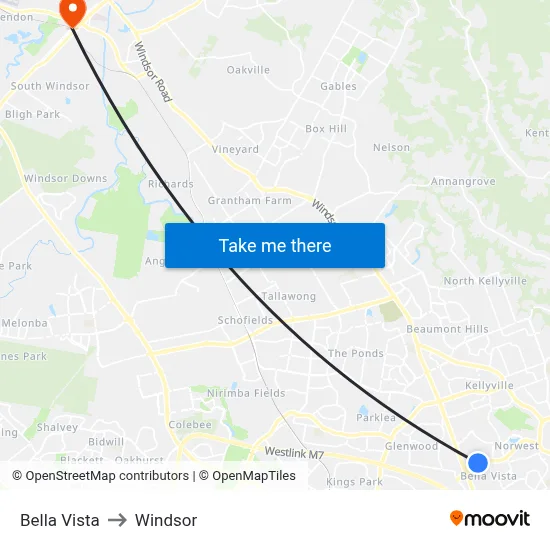 Bella Vista to Windsor map