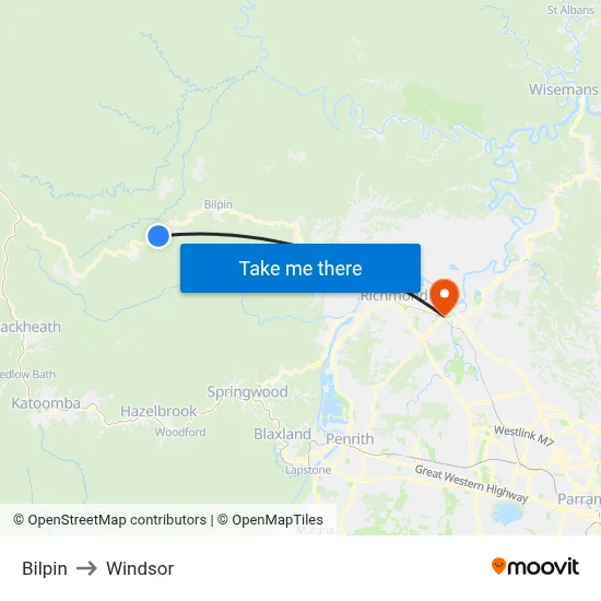 Bilpin to Windsor map