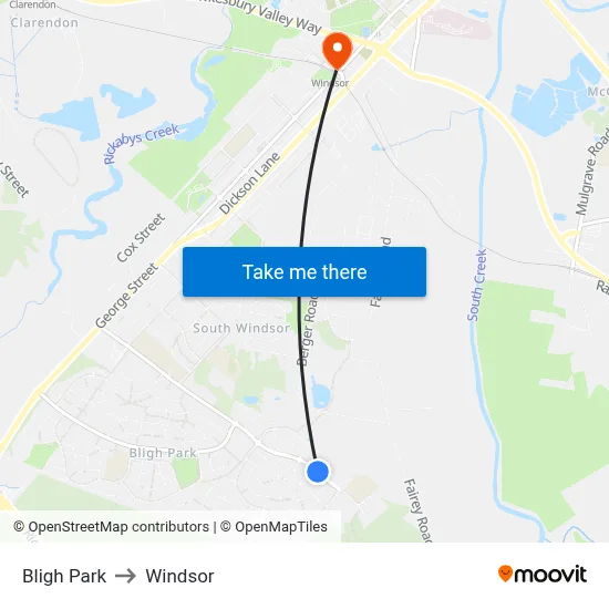 Bligh Park to Windsor map