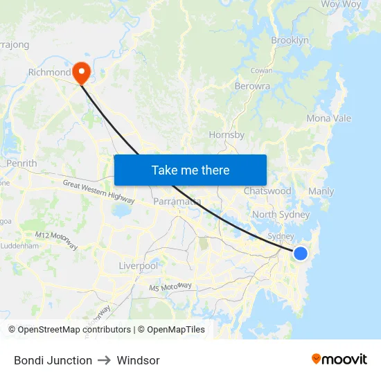 Bondi Junction to Windsor map