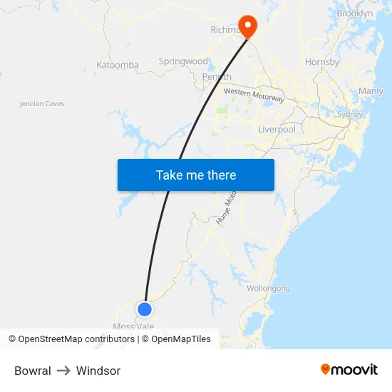 Bowral to Windsor map