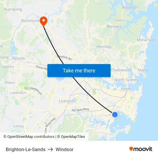 Brighton-Le-Sands to Windsor map