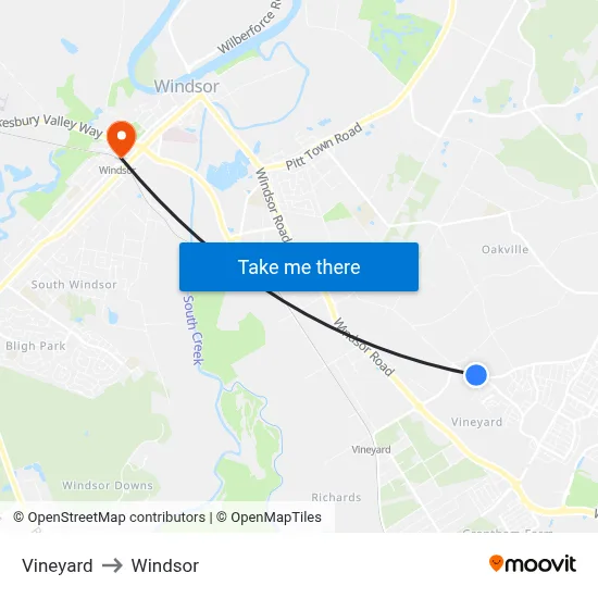 Vineyard to Windsor map