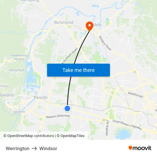 Werrington to Windsor map