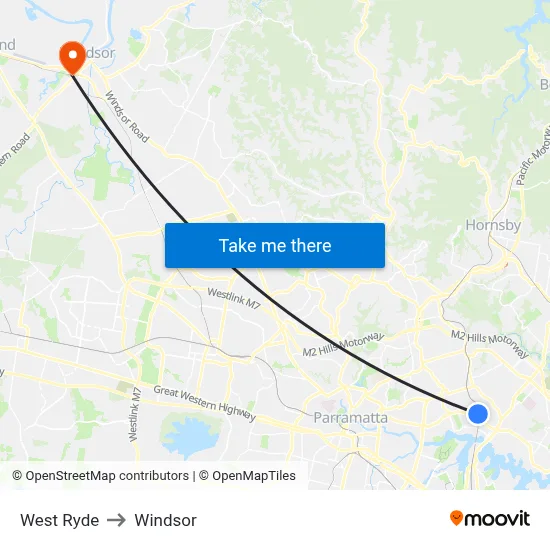West Ryde to Windsor map