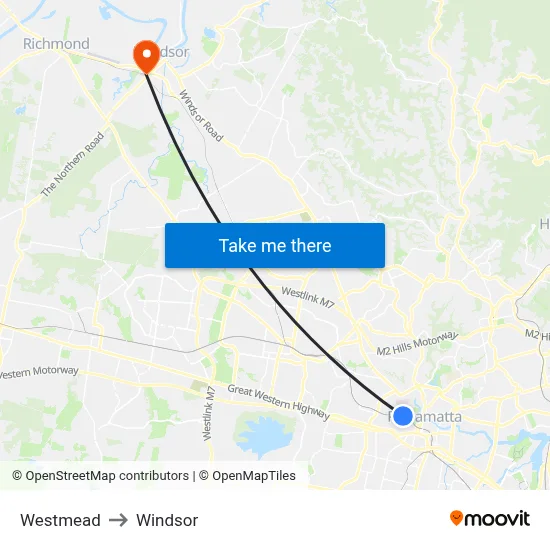 Westmead to Windsor map