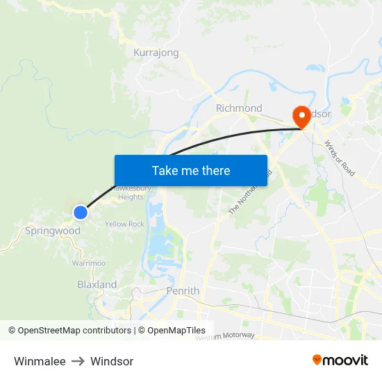 Winmalee to Windsor map