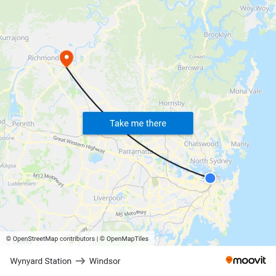 Wynyard Station to Windsor map