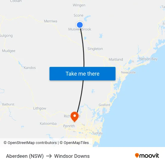 Aberdeen (NSW) to Windsor Downs map