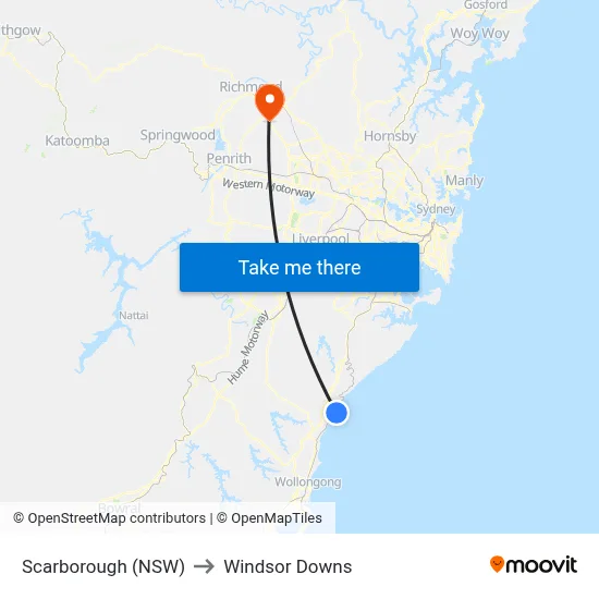 Scarborough (NSW) to Windsor Downs map