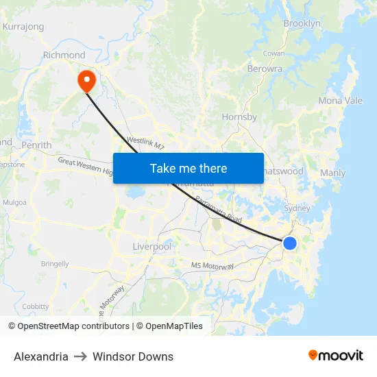 Alexandria to Windsor Downs map