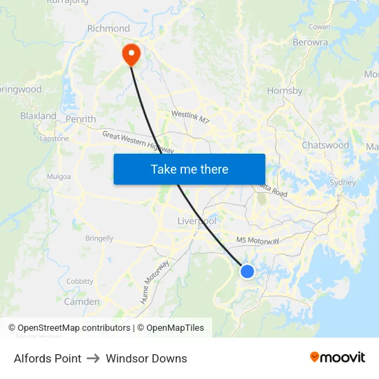 Alfords Point to Windsor Downs map