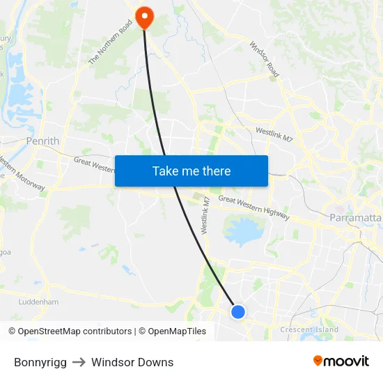 Bonnyrigg to Windsor Downs map