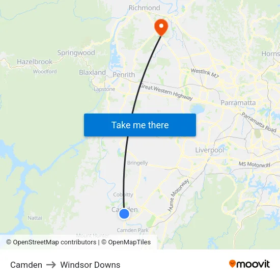 Camden to Windsor Downs map