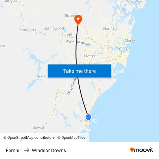 Fernhill to Windsor Downs map