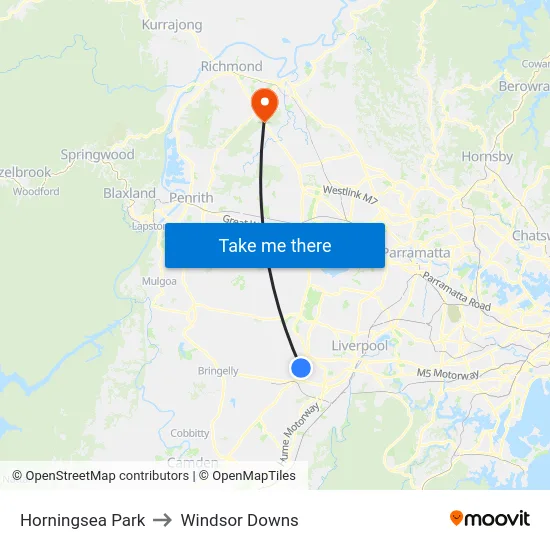 Horningsea Park to Windsor Downs map
