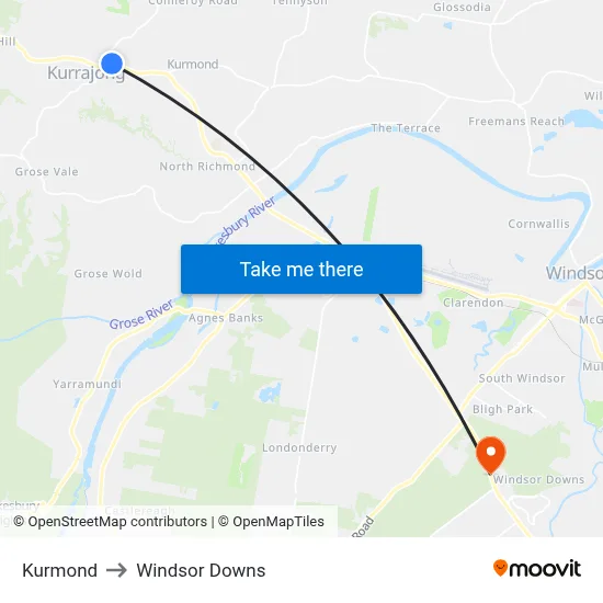 Kurmond to Windsor Downs map