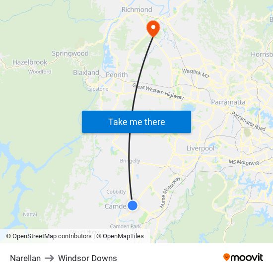 Narellan to Windsor Downs map