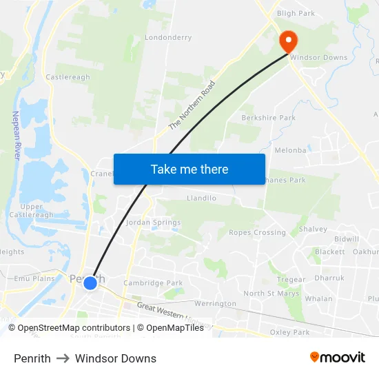 Penrith to Windsor Downs map