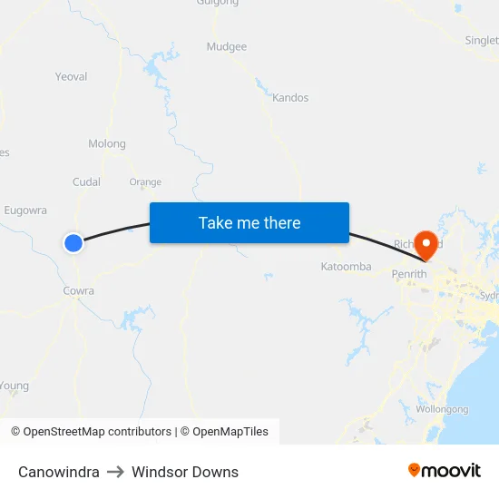 Canowindra to Windsor Downs map