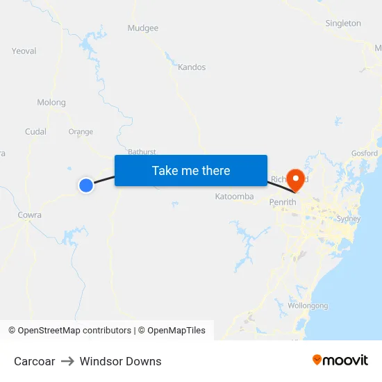 Carcoar to Windsor Downs map