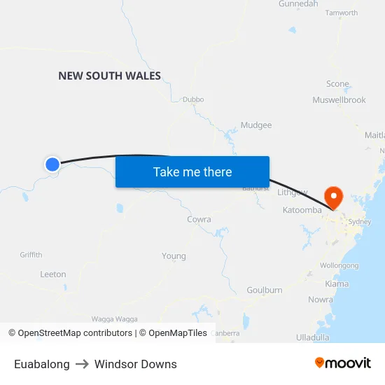 Euabalong to Windsor Downs map