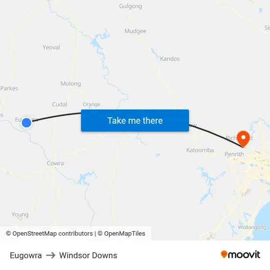 Eugowra to Windsor Downs map