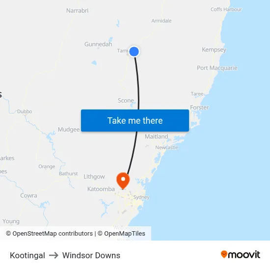 Kootingal to Windsor Downs map