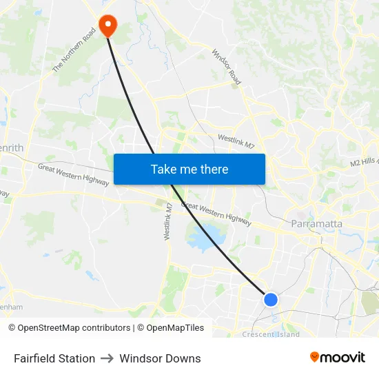 Fairfield Station to Windsor Downs map