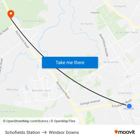 Schofields Station to Windsor Downs map