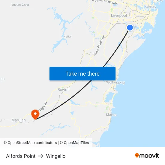 Alfords Point to Wingello map