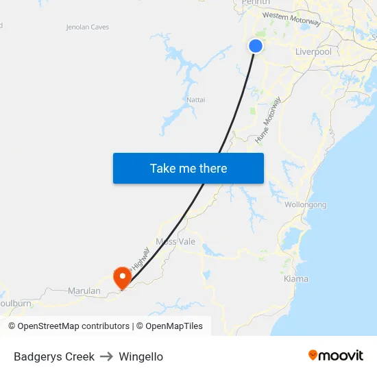 Badgerys Creek to Wingello map