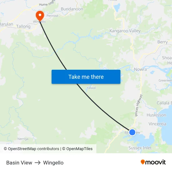 Basin View to Wingello map