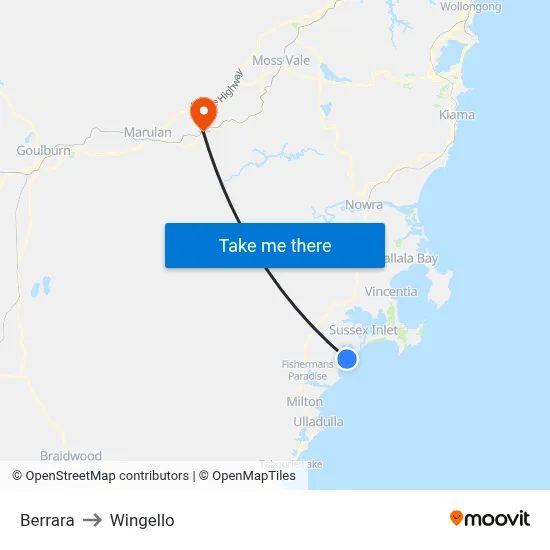 Berrara to Wingello map
