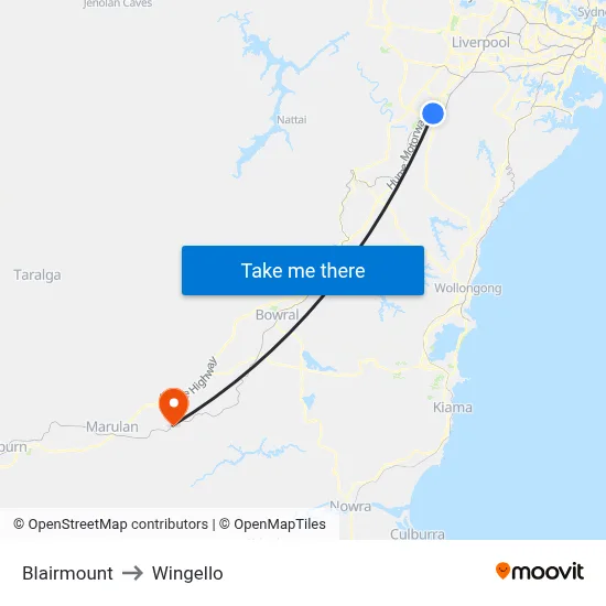 Blairmount to Wingello map