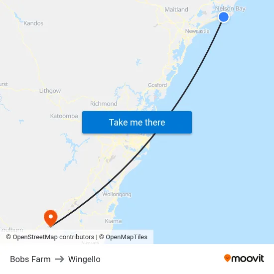 Bobs Farm to Wingello map