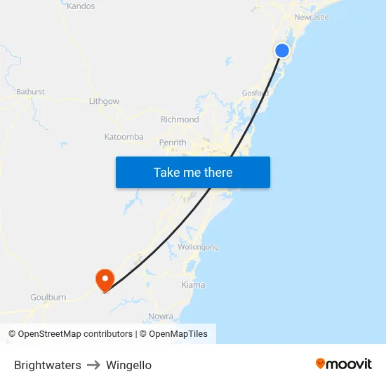 Brightwaters to Wingello map