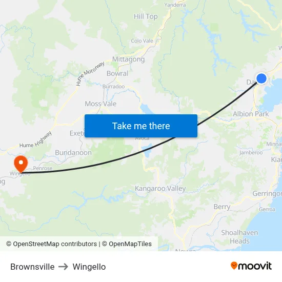 Brownsville to Wingello map