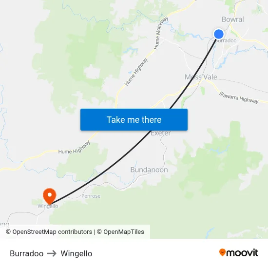 Burradoo to Wingello map