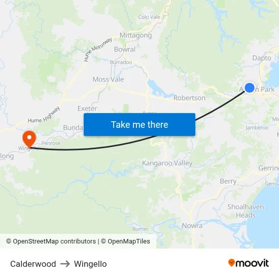 Calderwood to Wingello map