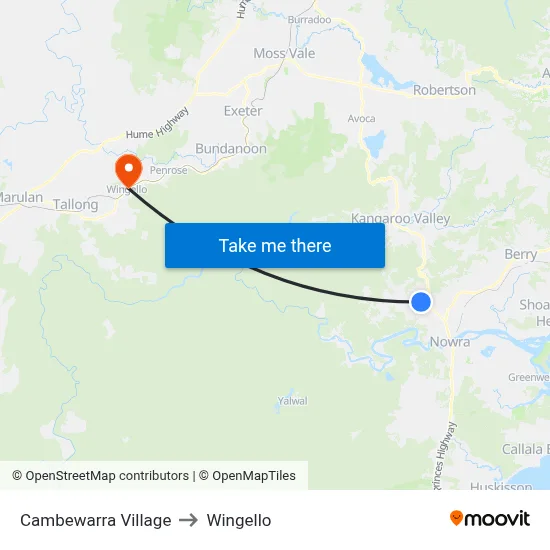 Cambewarra Village to Wingello map