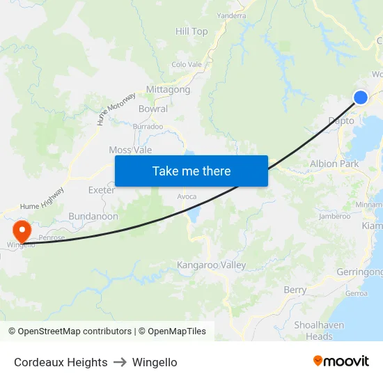 Cordeaux Heights to Wingello map