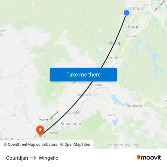 Couridjah to Wingello map