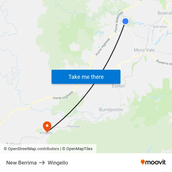New Berrima to Wingello map