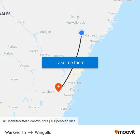 Warkworth to Wingello map
