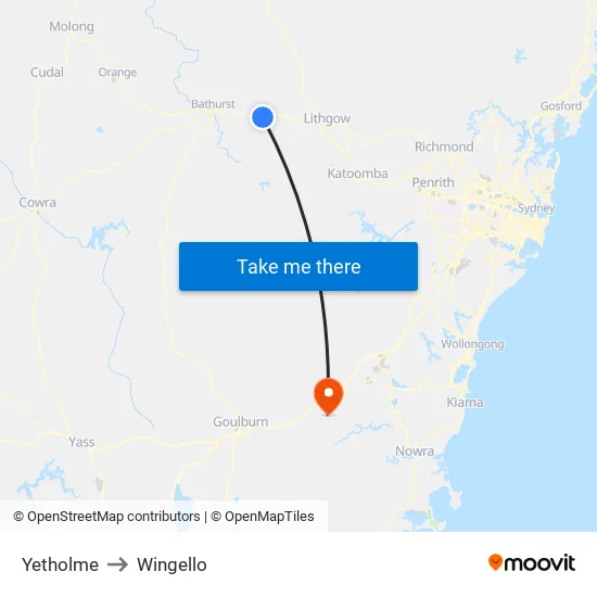 Yetholme to Wingello map